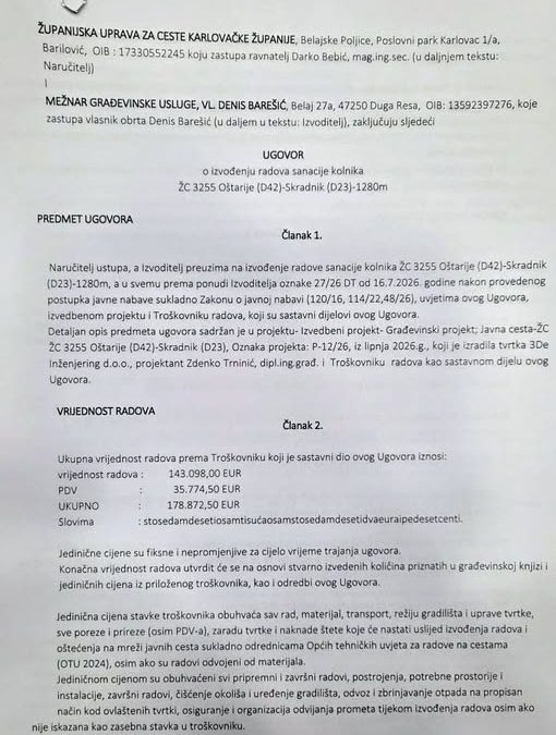 Nastavak sanacije županijske ceste Oštarije-Skradnik